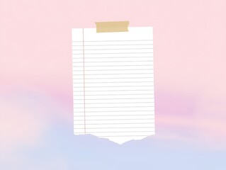 Blank lined paper attached with tape on pastel gradient background design