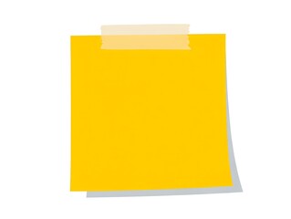 Bright yellow sticky note attached with tape on a white background