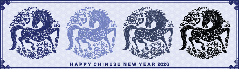Happy chinese new year 2026 the horse zodiac sign with flower,lantern,asian elements red paper cut style on color background. ( Translation : happy new year 2026 year of the horse )