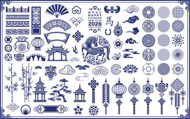 Happy chinese new year 2026 the horse zodiac sign with flower,lantern,asian elements red paper cut style on color background. ( Translation : happy new year 2026 year of the horse )