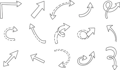 Fototapeta premium Collection of hand drawn arrows and directional symbols in sketch style