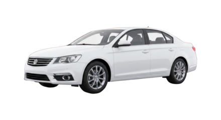 White sedan car, side view, against a black background