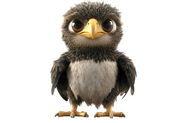 Naklejka premium Cute baby eagle standing isolated on a white background looking curiously with large bright eyes and fluffy feathers