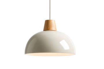 Cream dome pendant light with wood accent isolated on a transparent background
