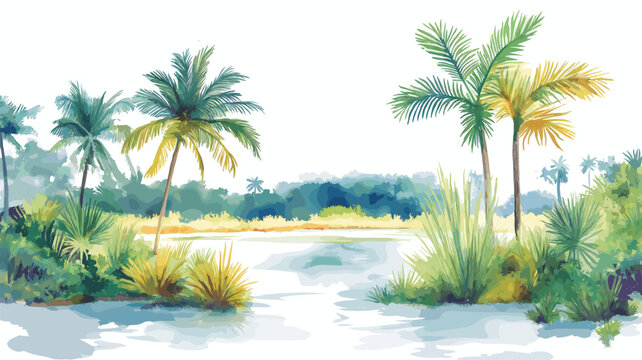 Kaw Marshlands. Kaw Marshlands hand drawn watercolor illustration