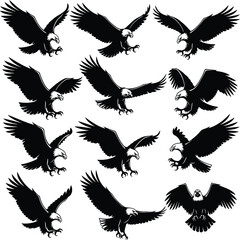 set of silhouettes of birds