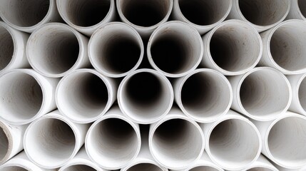 Large number of white pipes stacked on top of each other. the pipes are cylindrical in shape and appear to be made of metal or plastic.