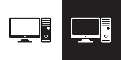 computer desktop icon inversion black white monitor tower vector