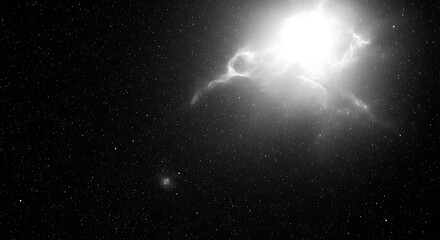 Dramatic monochrome image of a nebula with bright light and stars
