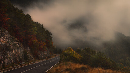 Misty Autumn Road in the Apennine Mountains