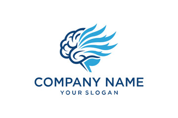 Brain logo with abstract wing design symbolizing creativity, intelligence, and innovative thought.