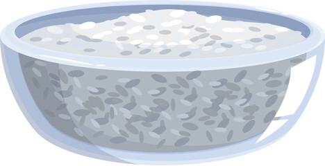 Glass bowl full of cooked rice, promoting healthy eating and balanced nutrition