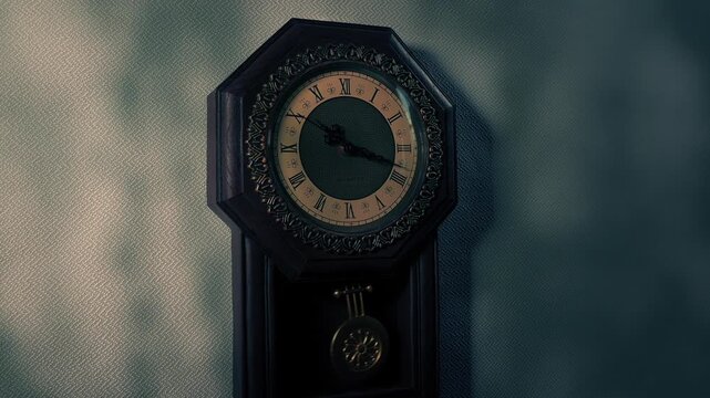 Tree Shadows Over Antique Wall Clock Interior
