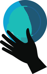 Hand holding globe silhouette