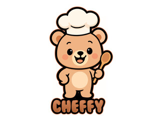 "Cute Cartoon Bear Chef Mascot Holding Spoon – Culinary Character for Food Branding & Kitchen Illustration"