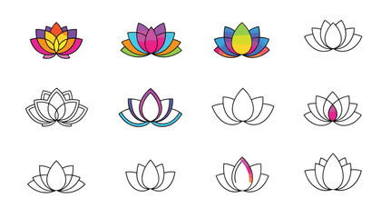 Fototapeta premium Vibrant and serene lotus flower icons in a modern clean design perfect for wellness and spiritual branding