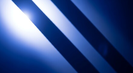 Abstract blue background with diagonal lines and bright light source