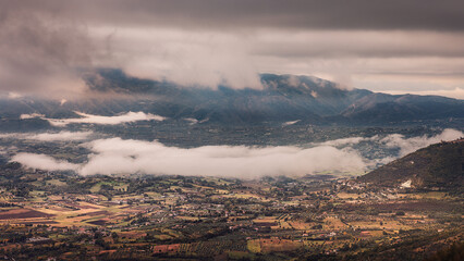 Mountain Valley Panorama with Dramatic Fog Inversion