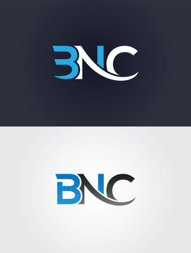 Blue and vector template white B N C logo on dark blue background and gray background letter