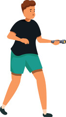 Curious man exploring with a flashlight in the dark