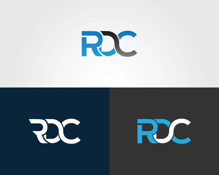 Blue gray and vector template white R D C letters logo design on light gray background alphabet