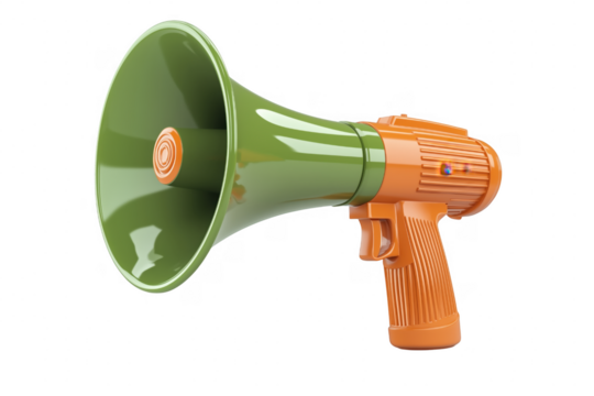 Orange green megaphone announcement device isolated on a transparent background