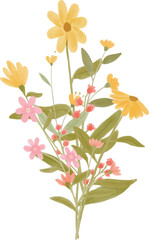 set of flower floral bouquet, flower yellow pink and red for poster,  greeting card, wedding concept or invitation design