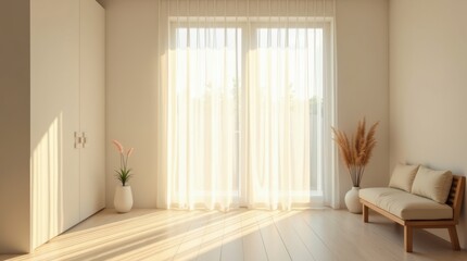 Bright and airy room with sheer curtains and natural light