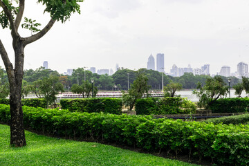 A large park in the city center and a large pond.
