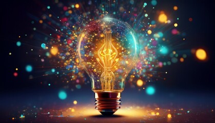 spark of inspiration lightbulb surrounded by glowing particles