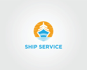 Ship logo with sun and water graphic vector template boat vessel