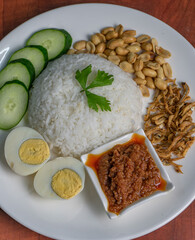 A plate of nasi lemak. Classic Malaysian dish.