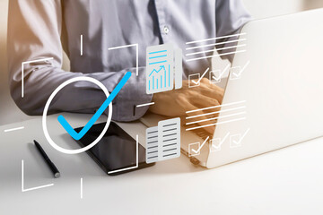 Business concept of work verification, document management and business agreements, acceptance of business document terms.