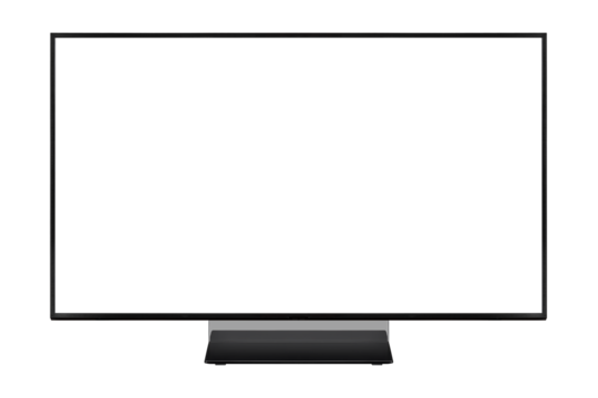 Modern premium smart TV with blank screen, isolated on transparent PNG. High quality studio shot. Concept for technology, business, finance, advertising, public relations and lifestyle themes.