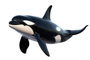 Close-up view of an orca whale swimming gracefully in clear water against a soft background
