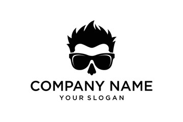 Stylish Man Head Silhouette with Spiky Hair and Sunglasses Logo Design