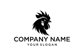 Black Rooster Head Logo Vector Design - Fierce Poultry Mascot for Branding