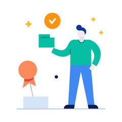 Employee Receiving Achievement Award Minimalist Flat Vector