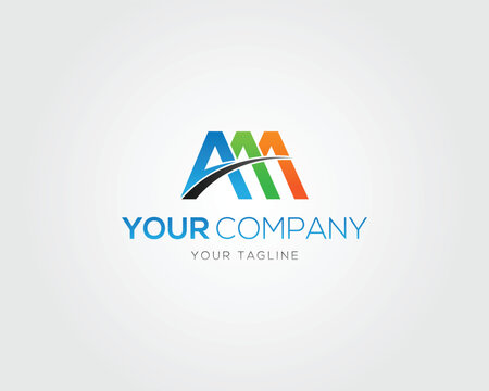 Abstract letter A or AAA logo with swoosh and text vector template alphabet ampersand