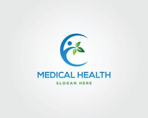 Blue human figure with green leaves forming a circle logo vector template health