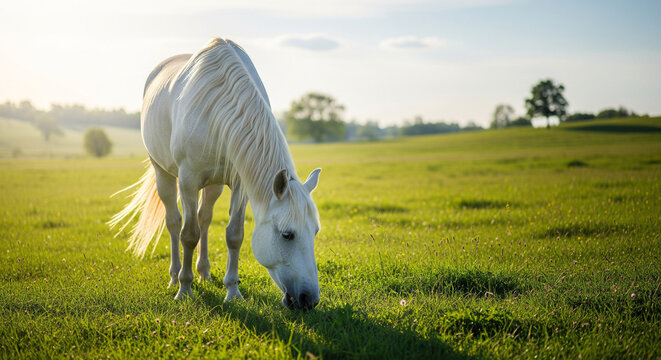 white horse in the field