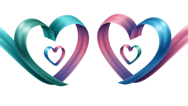 3D Ribbon Heart Set - Thyroid Cancer Awareness Color Gradient