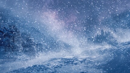 heavy snowfall winter night landscape