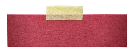 Isolated cut out torn piece of red paper note with rough texture and adhesive sticky tape with copy space for text, transparent png background design element