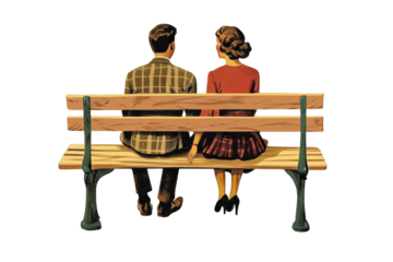 Couple enjoys a tranquil moment on a bench holding hands in a park setting during fall
