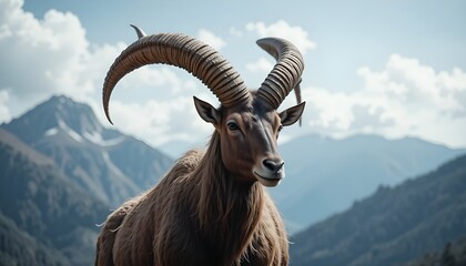 Fototapeta premium markhor a brave animal with beautifull designable horns looking so attractive