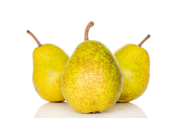 Sweet pear on white background, macro.