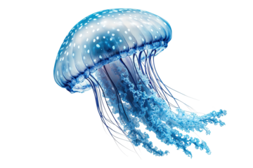 Jovial jellyfish gliding gracefully through the water with flowing tentacles in a vibrant underwater dance at midday