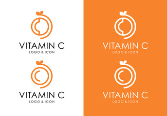Minimalist logo icon design vector of orange fruit with initial C or vitamin C