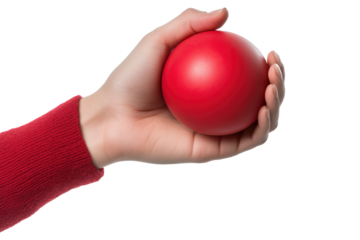 Hand squeezing stress ball for relaxation and stress relief in a cozy indoor setting during a quiet afternoon
